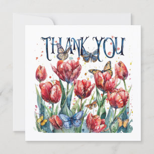 Tulips and butterflies Thank You Card