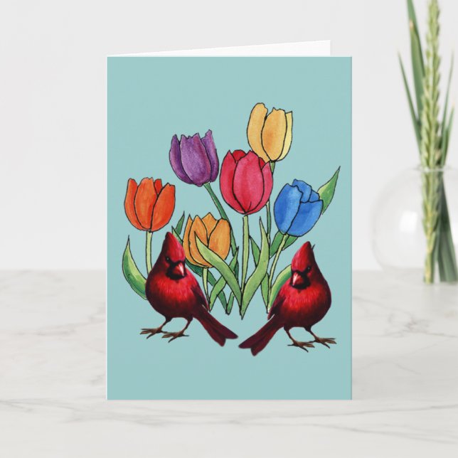 Tulips and Cardinals Holiday Card (Front)