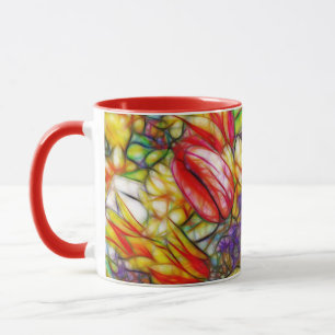 Tulips and Daffodil Coffee Mug Stained Glass Style