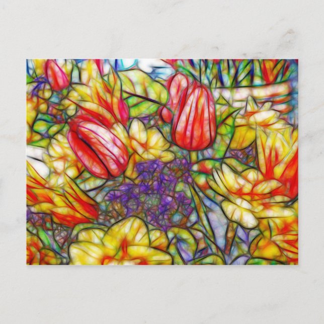 Tulips and Daffodil Colourful Art Postcard (Front)