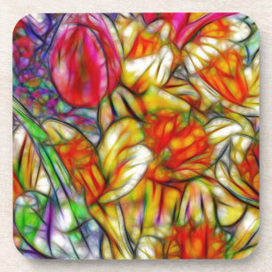 Tulips and Daffodils Colorful Artwork from Photos Coaster