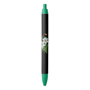 Tulips and Daffodils Flowers Black Background Ink Pen