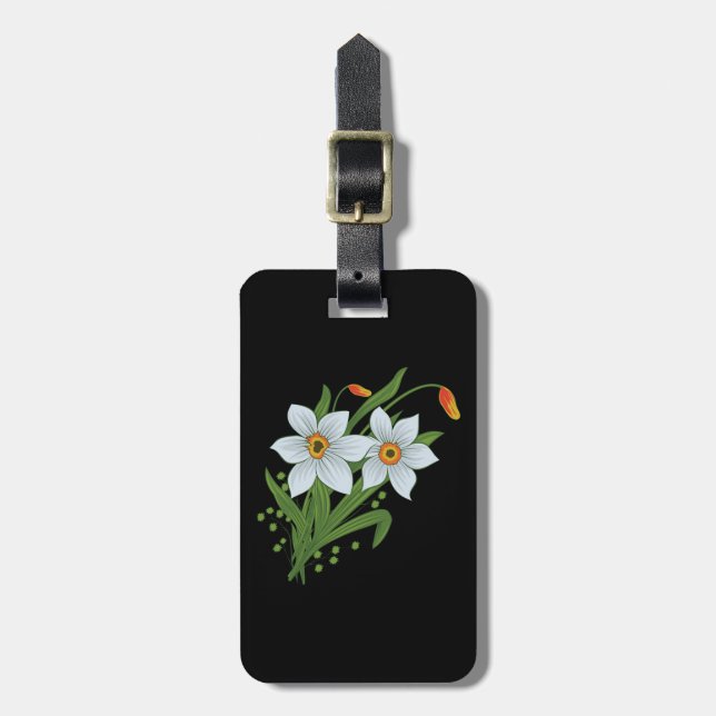 Tulips and Daffodils Flowers Black Background Luggage Tag (Front Vertical)