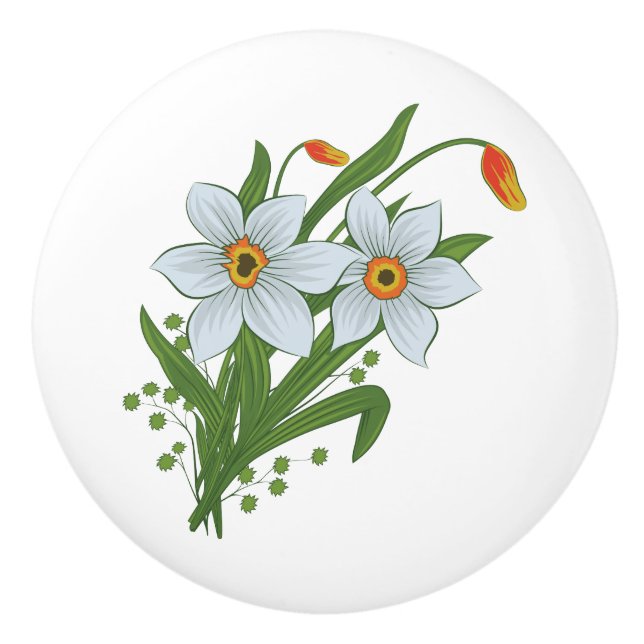 Tulips and Daffodils Flowers Ceramic Knob (Front)