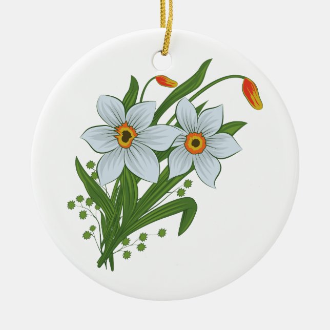 Tulips and Daffodils Flowers Ceramic Tree Decoration (Front)