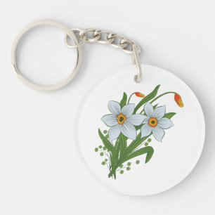 Tulips and Daffodils Flowers Key Ring