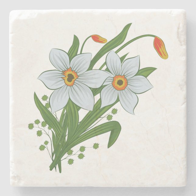 Tulips and Daffodils Flowers Stone Coaster (Front)