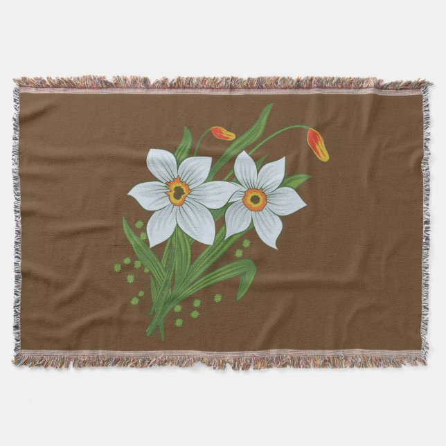 Tulips and Daffodils Flowers Throw Blanket (Front)