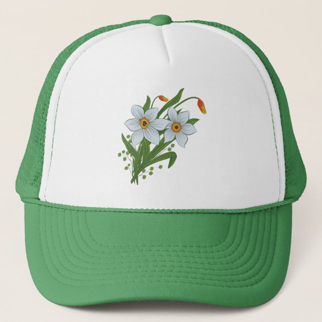 Tulips and Daffodils Flowers Trucker Hat (Front)