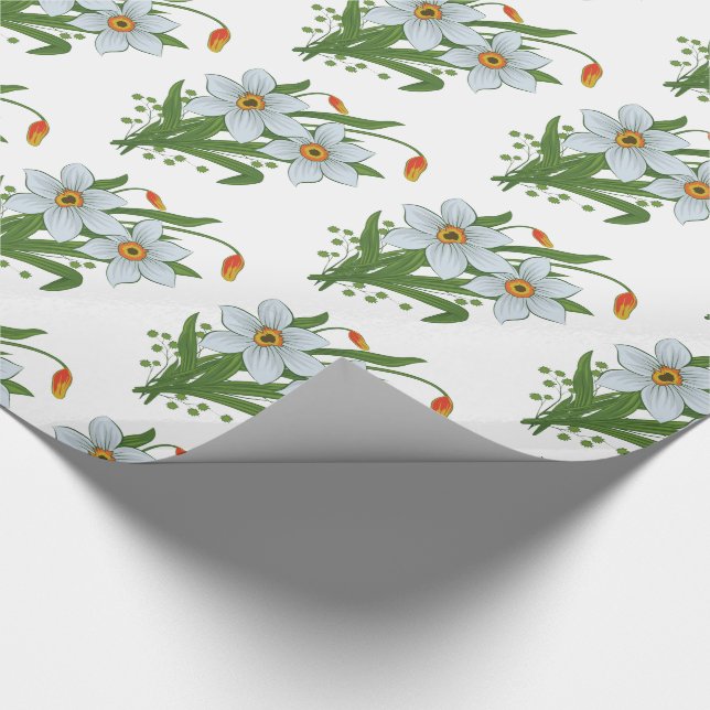 Tulips and Daffodils Flowers Wrapping Paper (Corner)