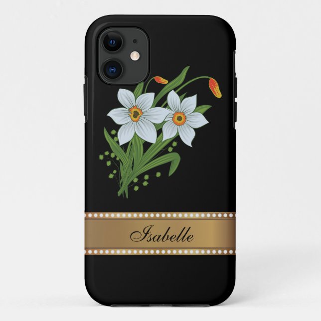 Tulips and Daffodils Gold Personalised Name Case-Mate iPhone Case (Back)