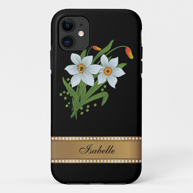 Tulips and Daffodils Gold Personalised Name Case-Mate iPhone Case (Back)
