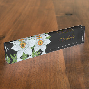 Tulips and Daffodils Personalised Name Black Nameplate