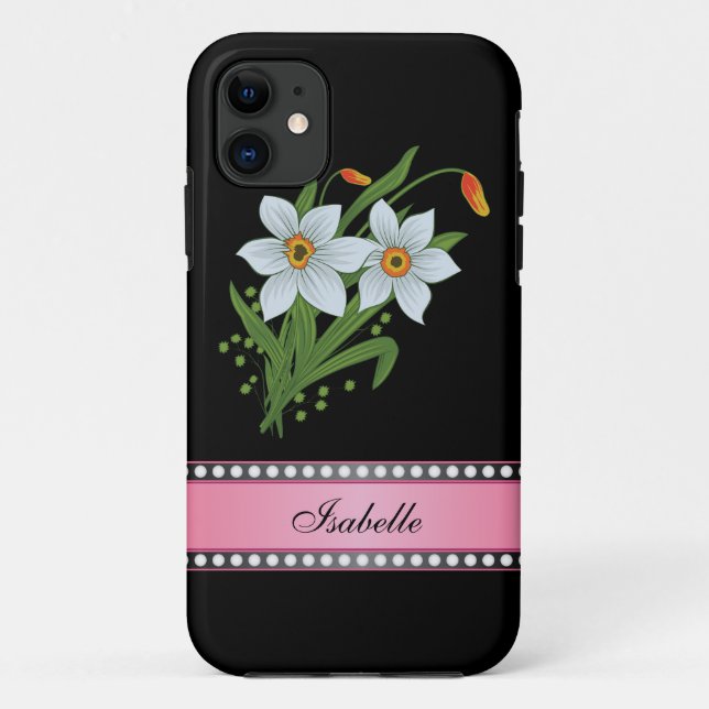 Tulips and Daffodils Pink Personalised Name Case-Mate iPhone Case (Back)