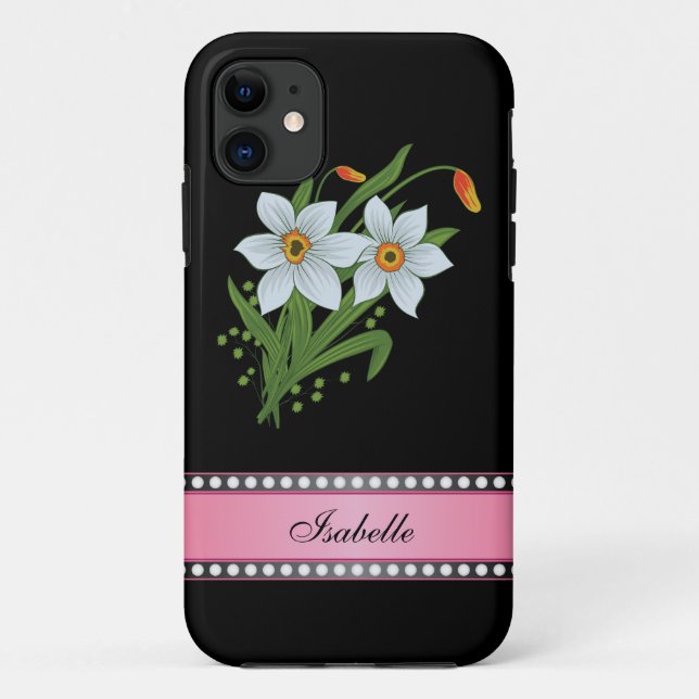 Tulips and Daffodils Pink Personalised Name Case-Mate iPhone Case (Back)
