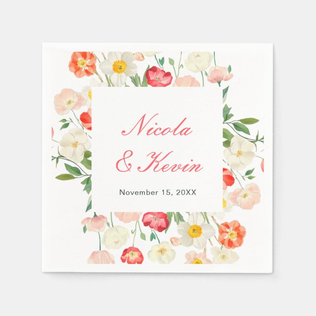 Tulips and Daffodils Spring Wedding Napkin (Front)