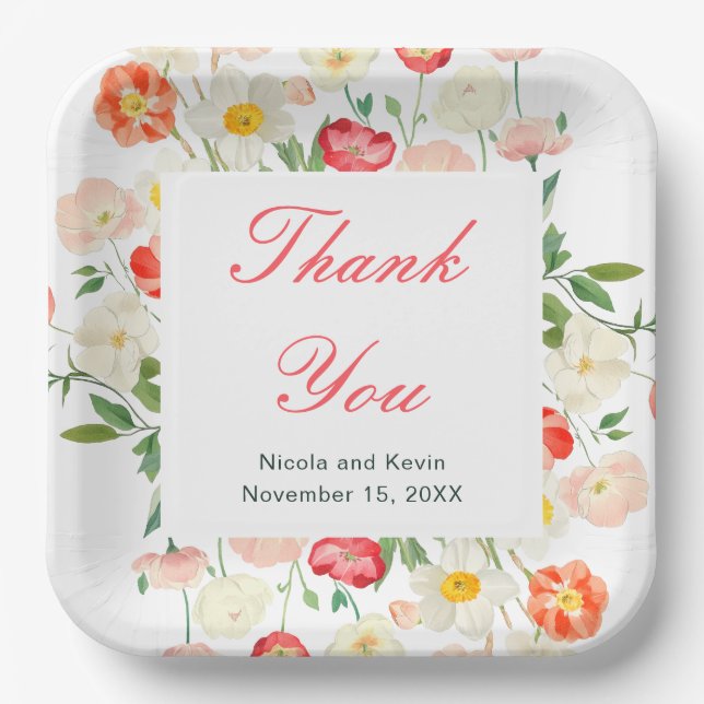 Tulips and Daffodils Spring Wedding Paper Plate (Front)