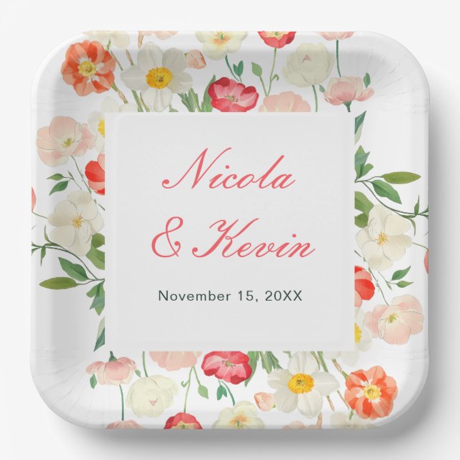 Tulips and Daffodils Spring Wedding Paper Plate (Front)