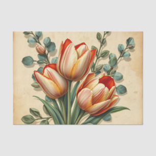 Tulips and Eucalyptus Collage on Vintage Tissue Paper