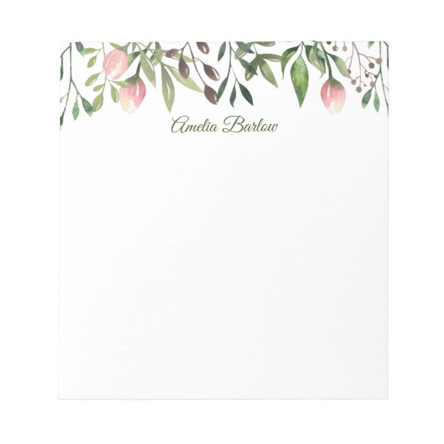 Tulips and Greenery Personalised Notepad (Front)