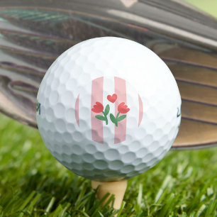 Tulips and Heart with Pink Stripes Golf Balls