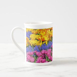 Tulips and muscari flowers bone china mug
