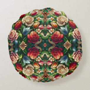 Tulips And Roses Stained Glass Design Round Cushion