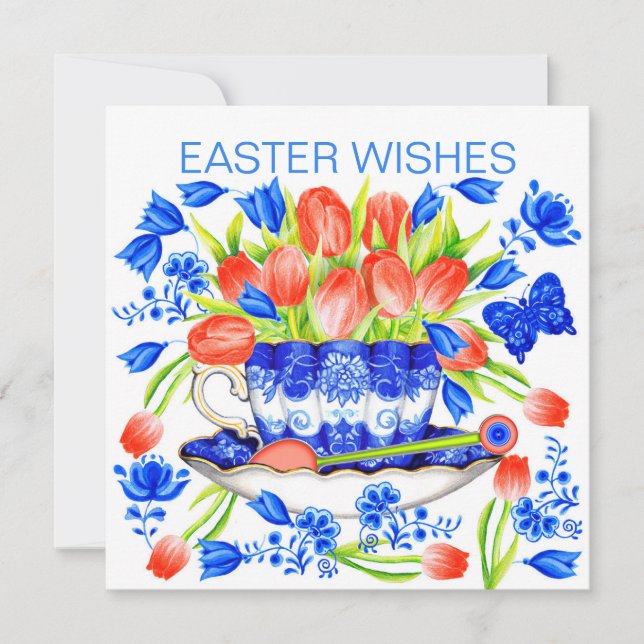 Tulips and Teacup Spring card (Front)