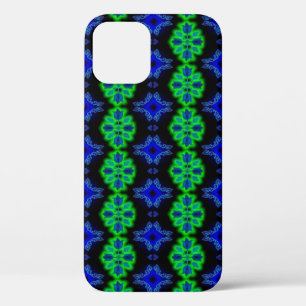 Tulips Artdeco in Retro style green blue black iPhone 12 Case