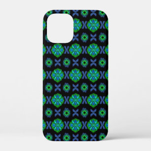 Tulips Artdeco in Retro style green blue black iPhone 12 Mini Case