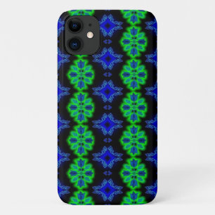 Tulips Artdeco in Retro style green blue black iPhone 11 Case