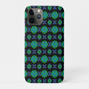 Tulips Artdeco in Retro style green blue black iPhone 11 Pro Case