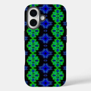Tulips Artdeco in Retro style green blue black iPhone 16 Case