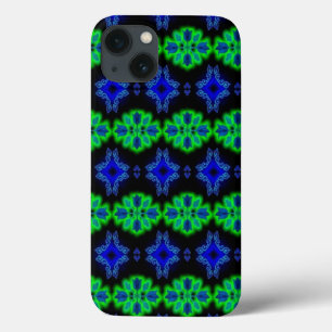 Tulips Artdeco in Retro style green blue black iPhone 13 Case