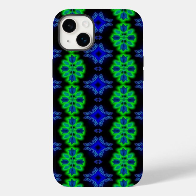 Tulips Artdeco in Retro style green blue black Case-Mate iPhone Case (Back)