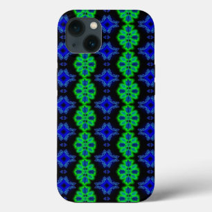 Tulips Artdeco in Retro style green blue black iPhone 13 Case
