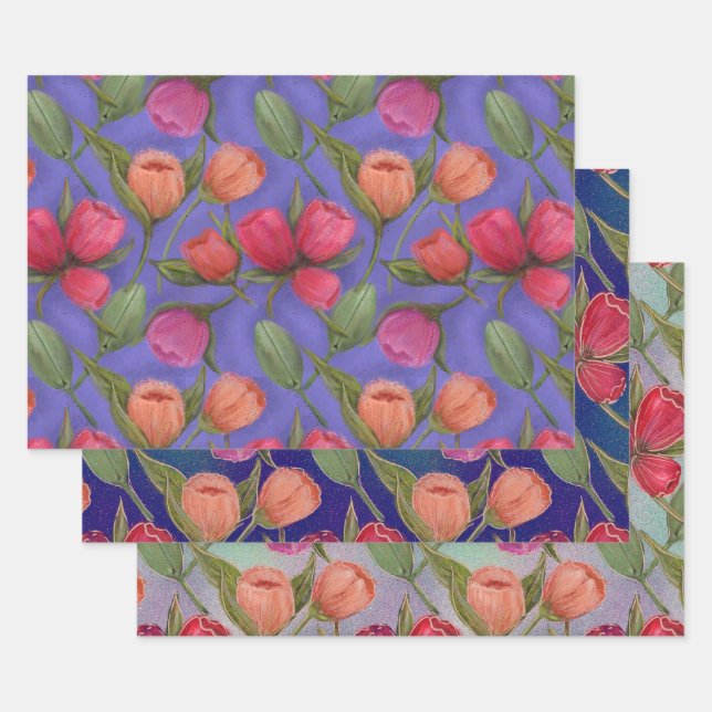 Tulips Beautiful Wrapping Paper Sheet (Set)