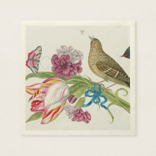 Tulips, Bird Butterfly  Fine Art Paper Napkins