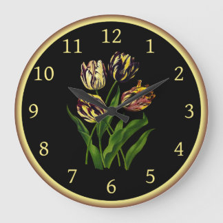 Tulips Bizarres 002 ~ Botanical Art ~  Large Clock