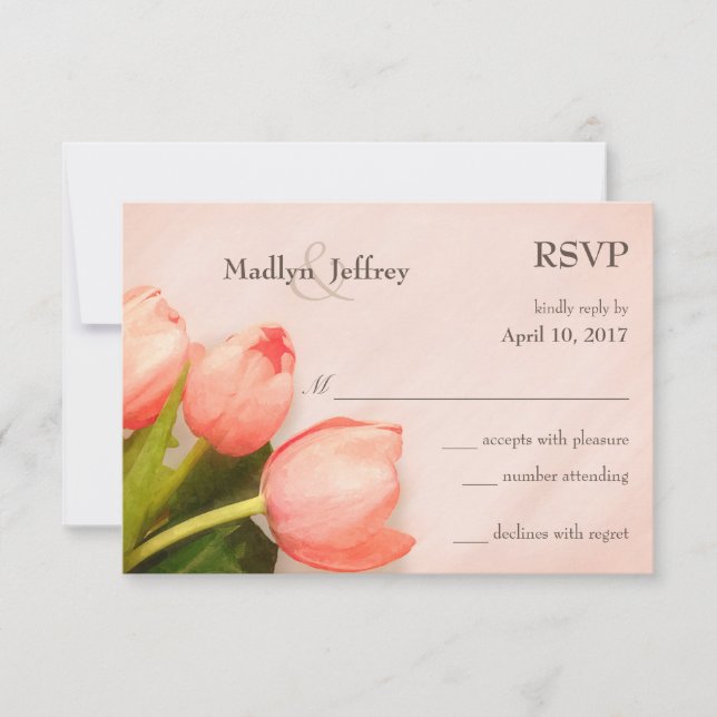 Tulips blush pink spring wedding RSVP (Front)