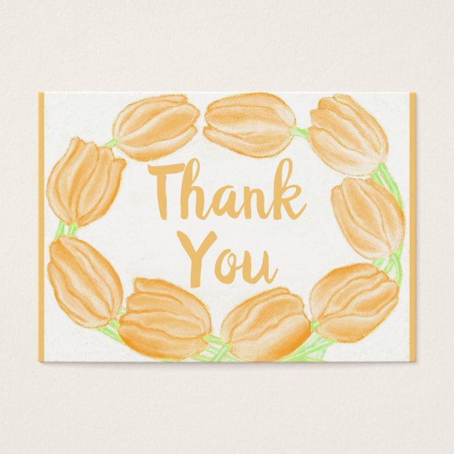 Tulips Border Peach Floral Thank You Card (Front)