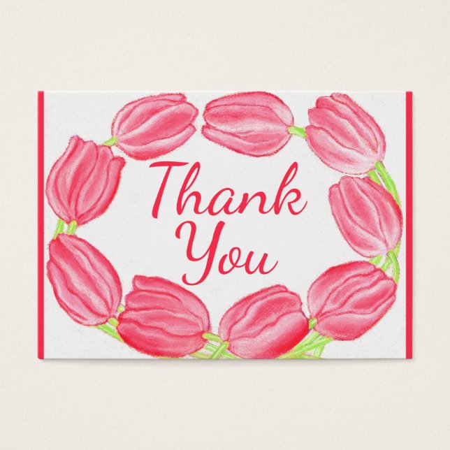 Tulips Border Red Floral Thank You Card (Front)