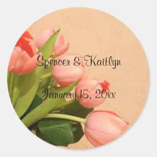 Tulips - Bouquet of Peach-Coloured Tulips Classic Round Sticker