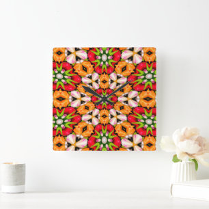 Tulips Bouquet Pattern Square Wall Clock