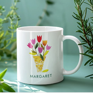 Tulips Bouquet Pretty Floral Personalised Tea Coffee Mug