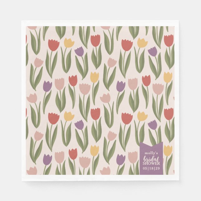 Tulips Bridal Shower Personalised  Napkin (Front)