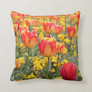 Tulips, Bright and colourful yellow and red Cushion