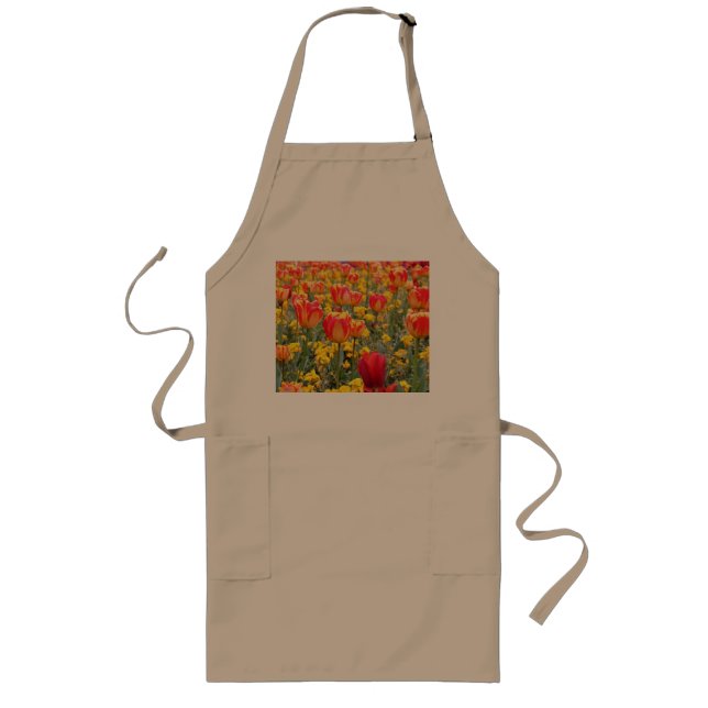 Tulips, Bright and colourful yellow and red Long Apron (Front)
