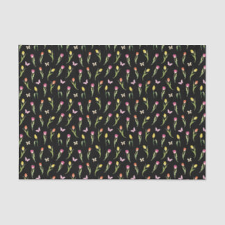 Tulips & Butterflies Black Pattern Tissue Paper