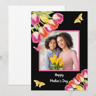 Tulips & Butterflies Black Photo Mother’s Day Card